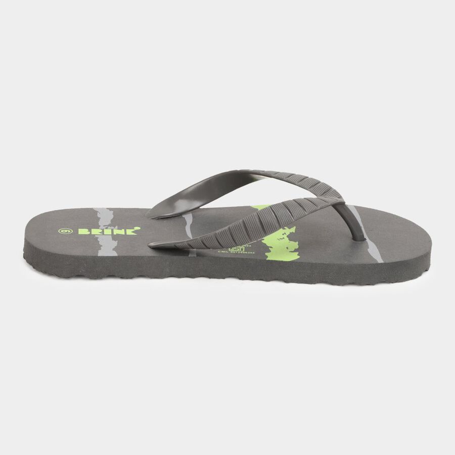 Mens Printed Flip Flops, Grey, large image number null