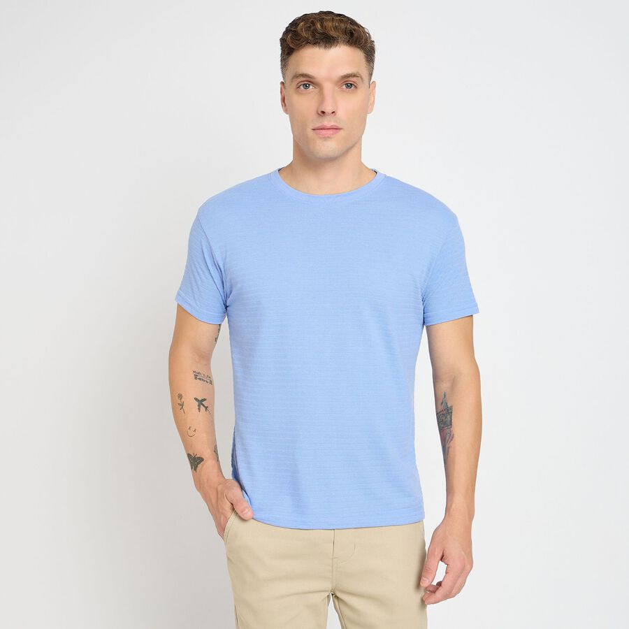 Men's Round Neck Half Sleeves T-Shirt, Light Blue, large image number null