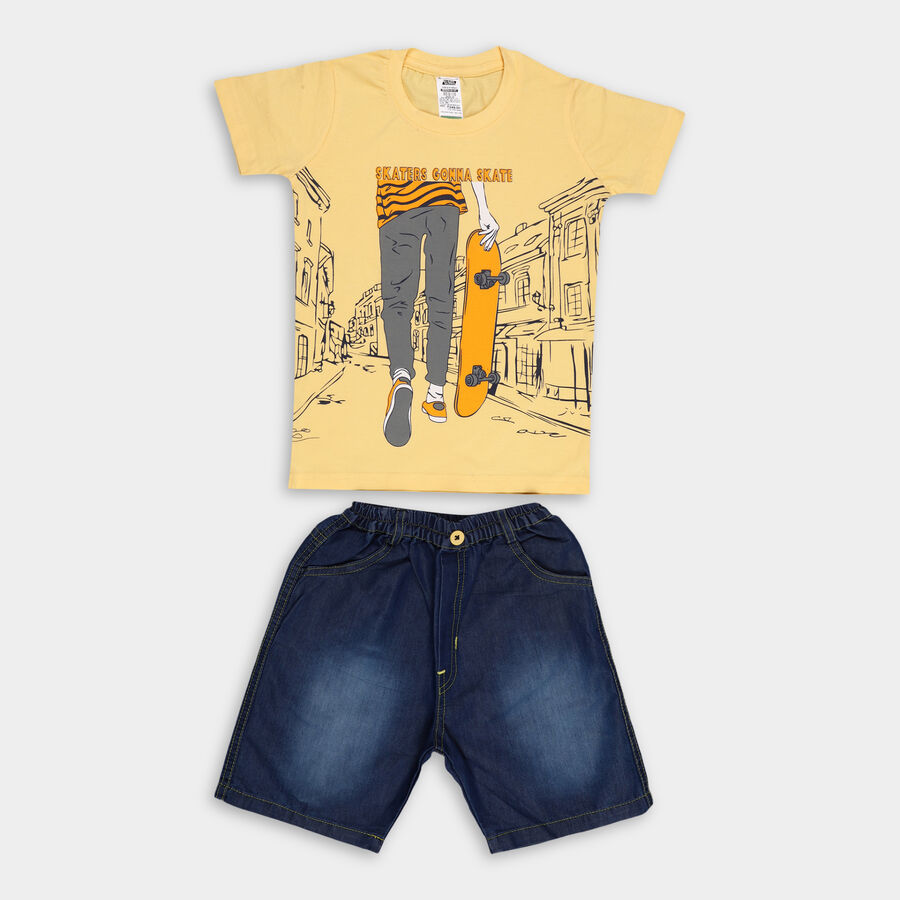 Boys' Cotton Woven Baba Suit, Mustard, large image number null