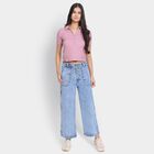 Ladies' 100% Cotton Jeans, मध्यम नीला, small image number null