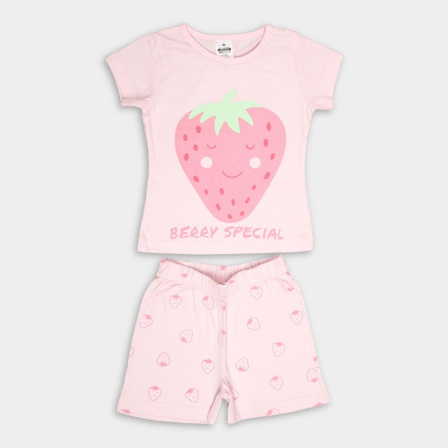 Girls' Cotton Short Set, Light Pink, large image number null