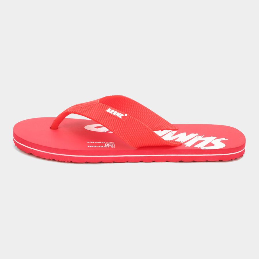 Mens Printed Flip Flops, Red, large image number null