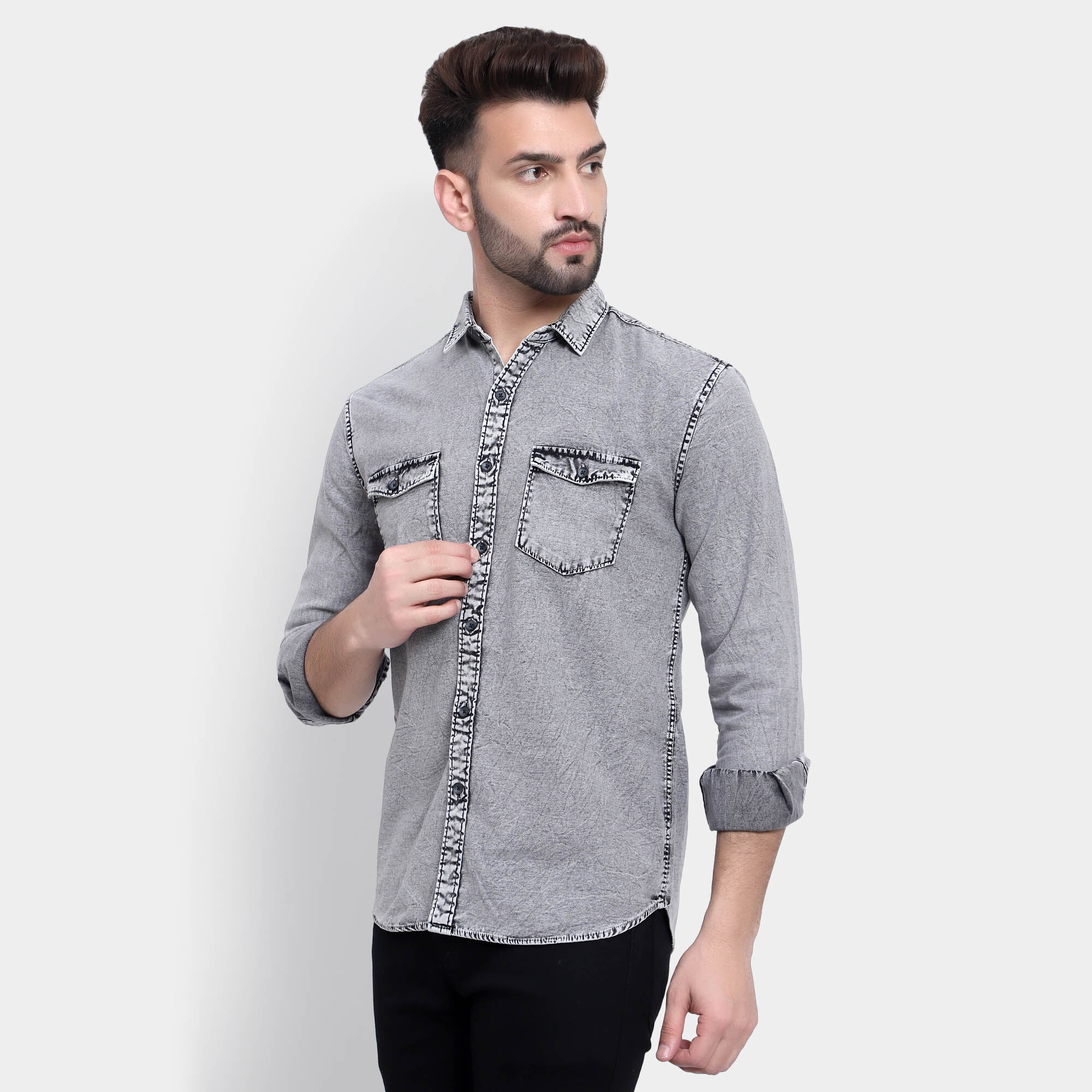 Buy Peter England Jeans Grey Cotton Slim Fit Denim Shirts for Mens Online @  Tata CLiQ