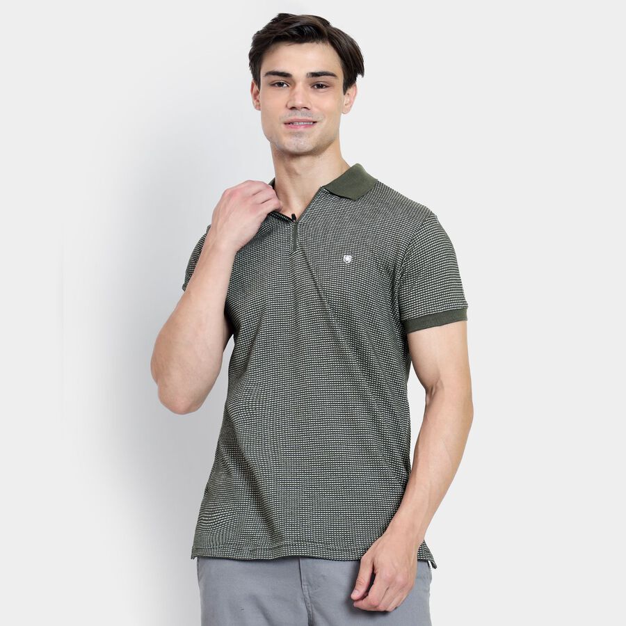 Men's Collared Half Sleeves T-Shirt, Dark Green, large image number null