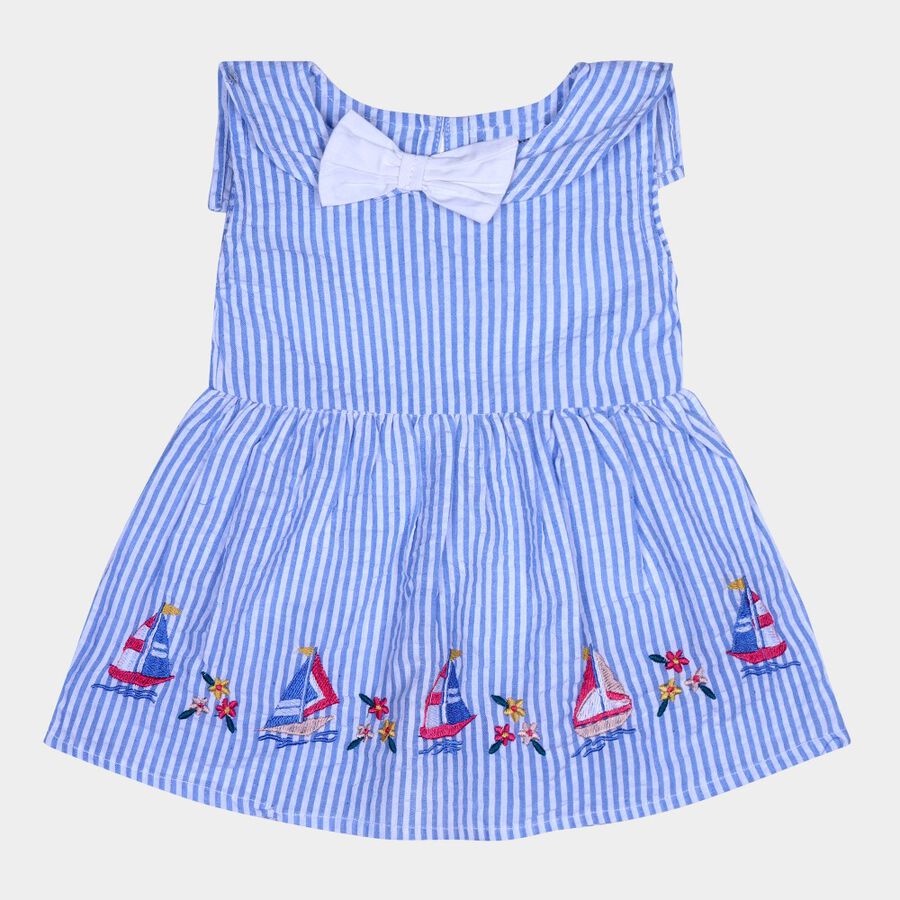 Infant Girl's Cotton Frock, हल्का नीला, large image number null