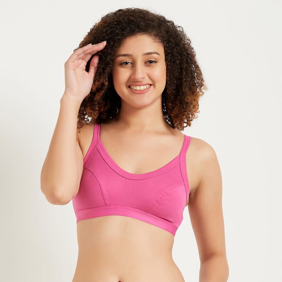 Ladies' 100% Cotton Bra, Fuchsia, large image number null