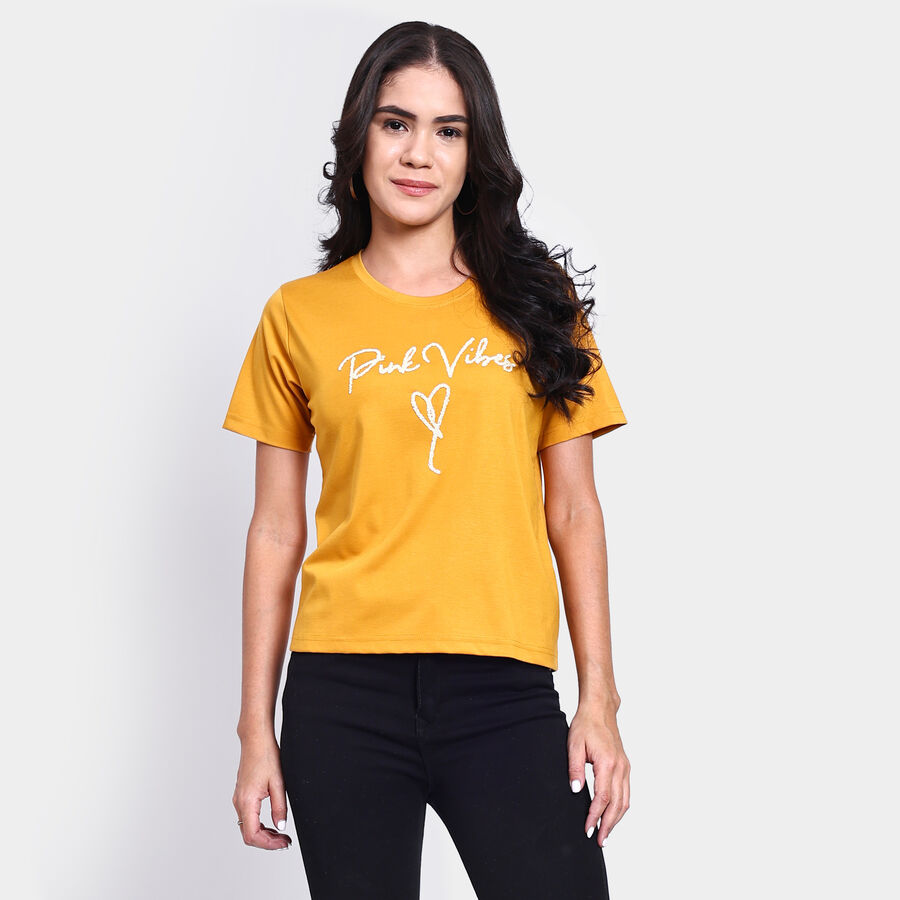 Ladies' Round Neck T-Shirt, मस्टर्ड, large image number null