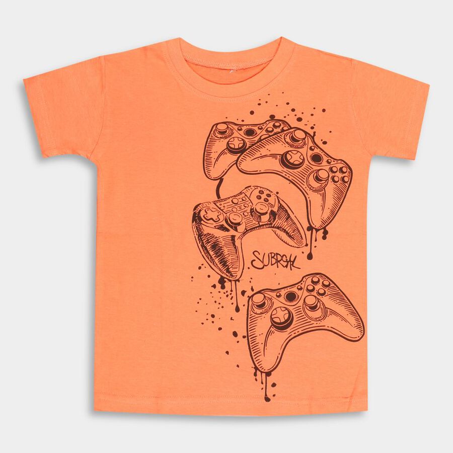 Boys' Cotton T-Shirt, Orange, large image number null