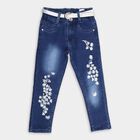 Girl's Embellished Regular Dark Blue Jeans, Dark Blue, small image number null