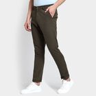 Men's 100% Cotton Slim Fit Casual Trousers, ओलिव, small image number null