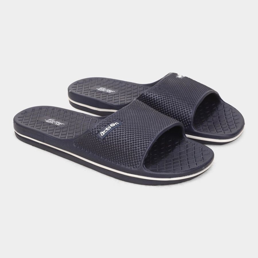 Mens Slider Flip Flops, Navy Blue, large image number null