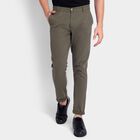 Men's 100% Cotton Slim Fit Casual Trousers, Olive, small image number null