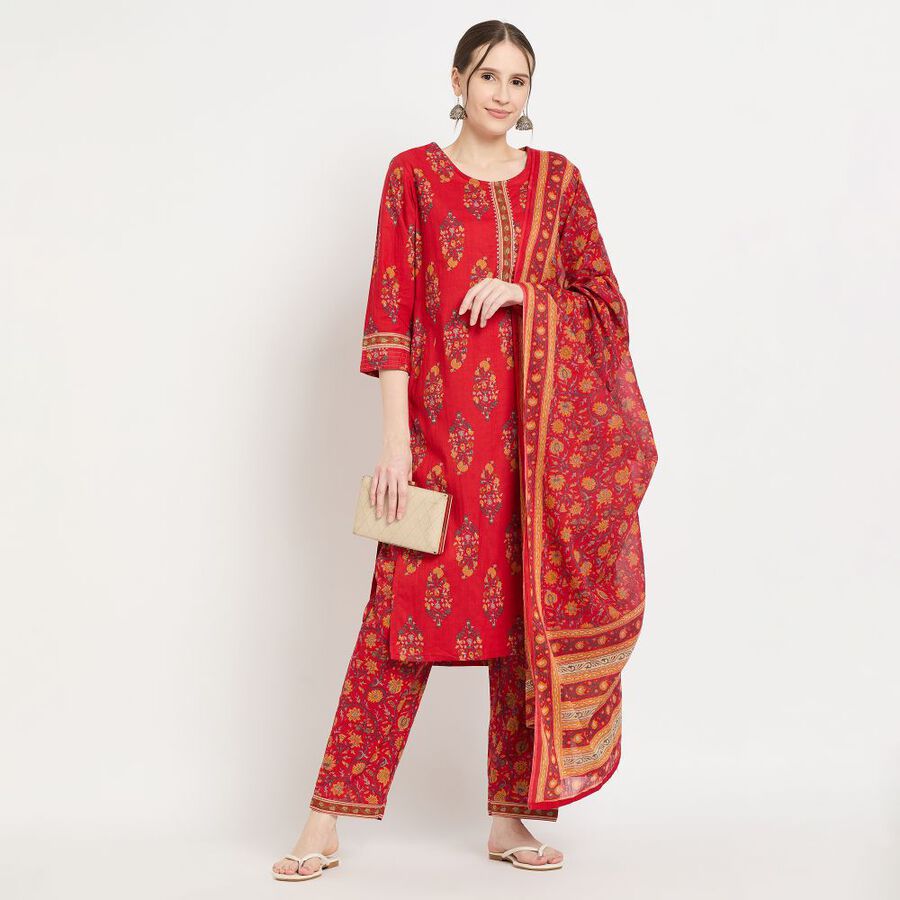 Ladies' Cotton Kurta, Red, large image number null