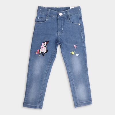 Girl's Embellished Regular Light Blue Jeans