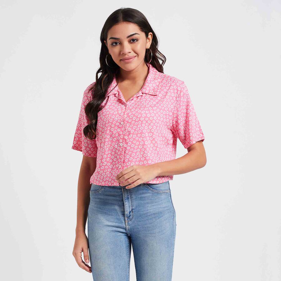 Printed Crop Length Shirt, Light Pink, large image number null