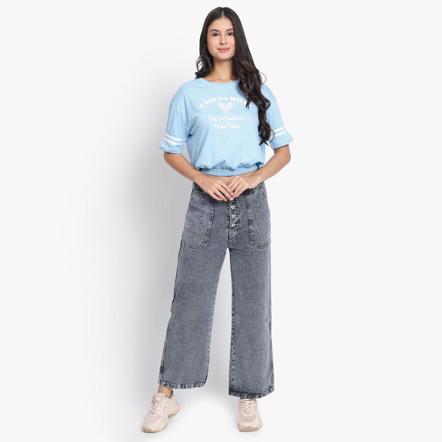 Ladies' 100% Cotton Jeans, गहरा ग्रे, large image number null