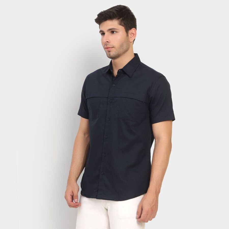 Men's 100% Cotton Casual Shirt, Navy Blue, large image number null