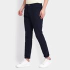 Men's 100% Cotton Slim Fit Casual Trousers, Navy Blue, small image number null