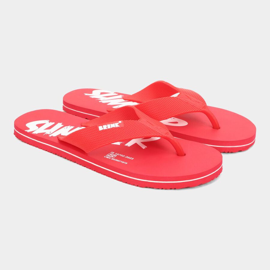 Mens Printed Flip Flops, Red, large image number null