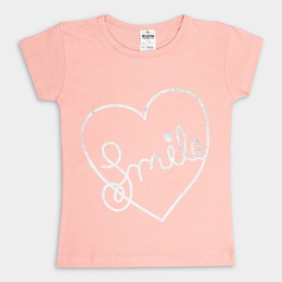 Girls' Cotton T-Shirt, Peach, large image number null