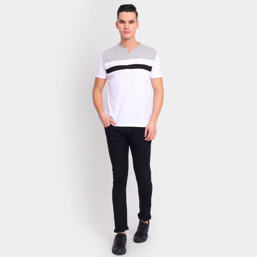 Men's Henley Half Sleeves T-Shirt, सफ़ेद, large image number null