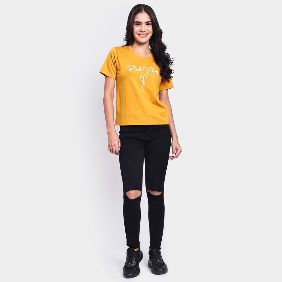 Ladies' Round Neck T-Shirt, मस्टर्ड, large image number null