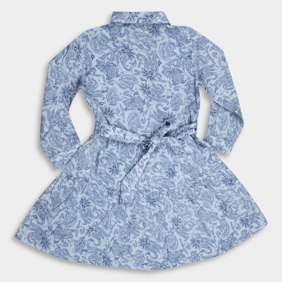 Girls' Dress, मध्यम नीला, large image number null