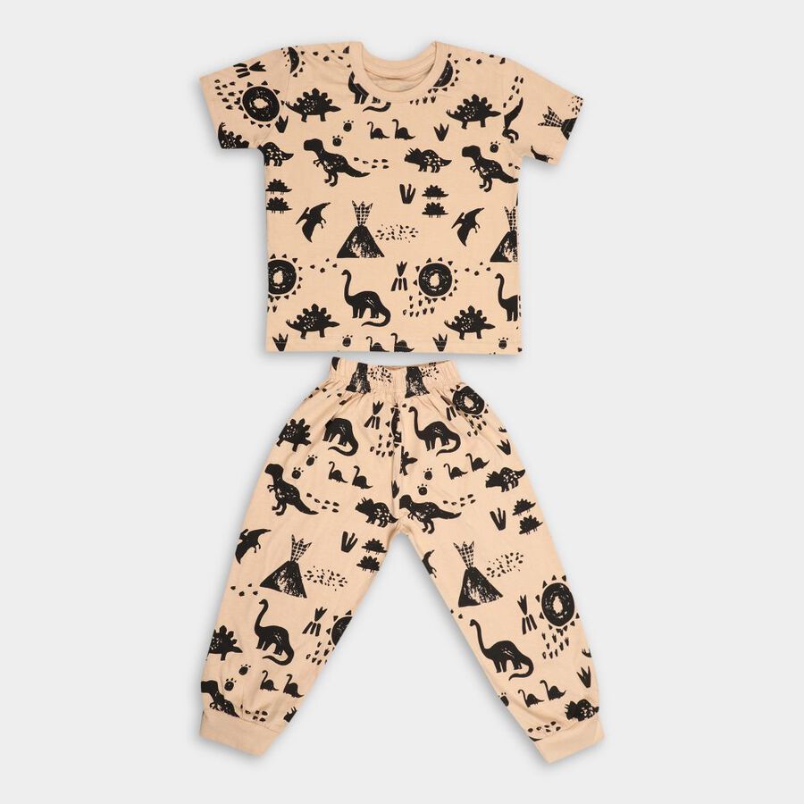 Boys' Cotton Night Suit, Beige, large image number null