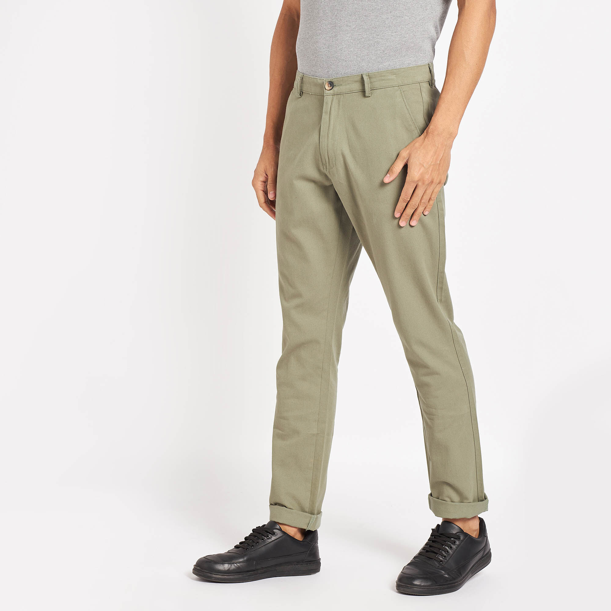 Buy Men Olive Slim Fit Solid Flat Front Casual Trousers Online  891091   Louis Philippe