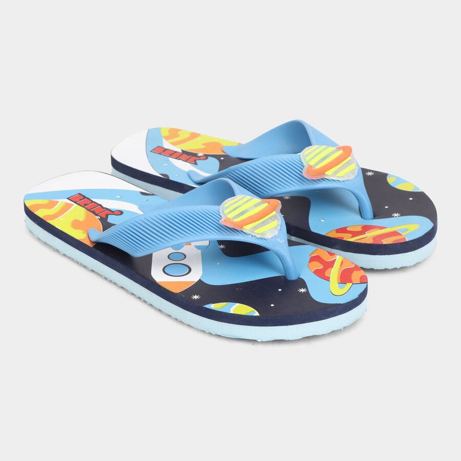 Kids Printed Flip Flops, Blue, large image number null