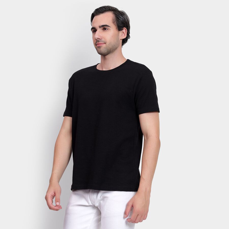 Men's Round Neck Half Sleeves T-Shirt, काला, large image number null