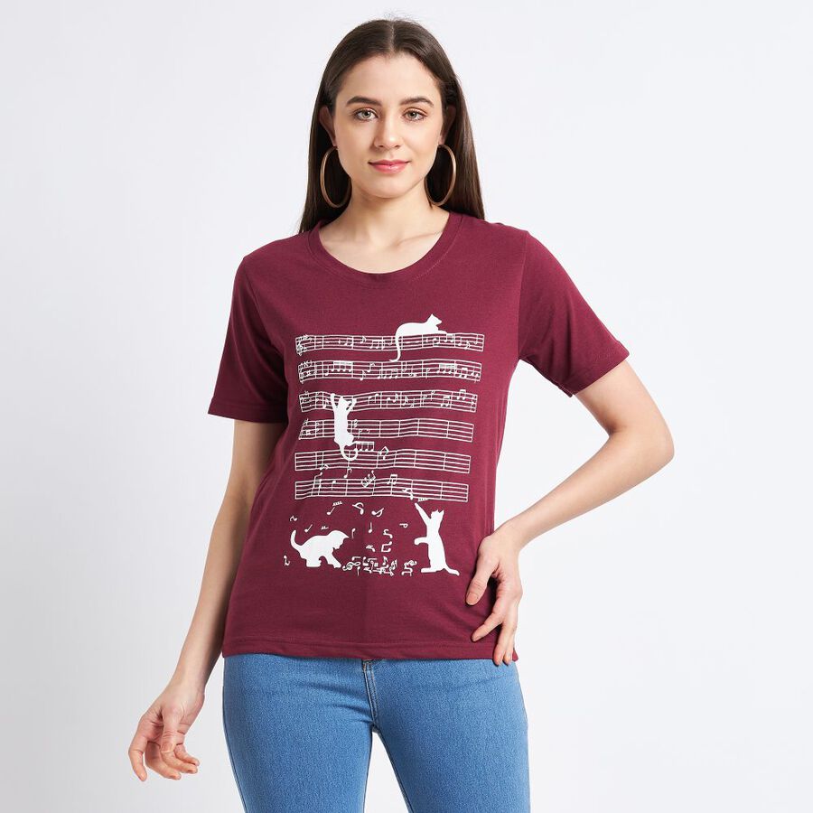 Ladies' Cotton T-Shirt, Wine, large image number null