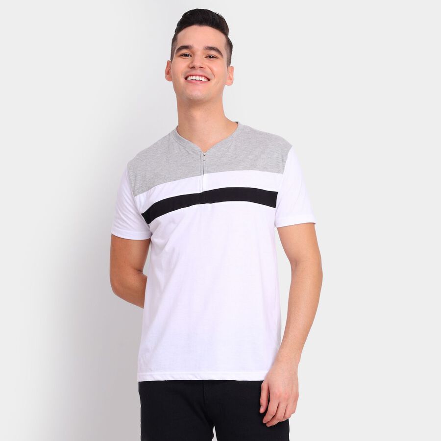 Men's Henley Half Sleeves T-Shirt, सफ़ेद, large image number null