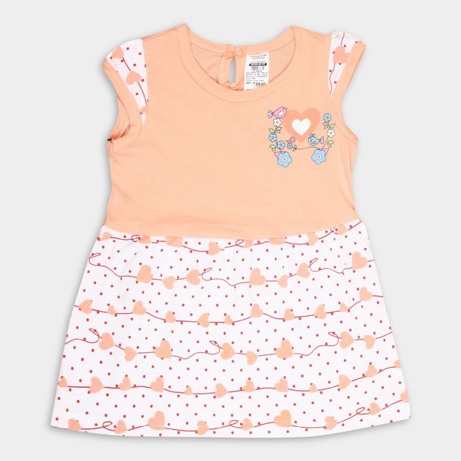 Infant Girl's Cotton Frock, Peach, large image number null