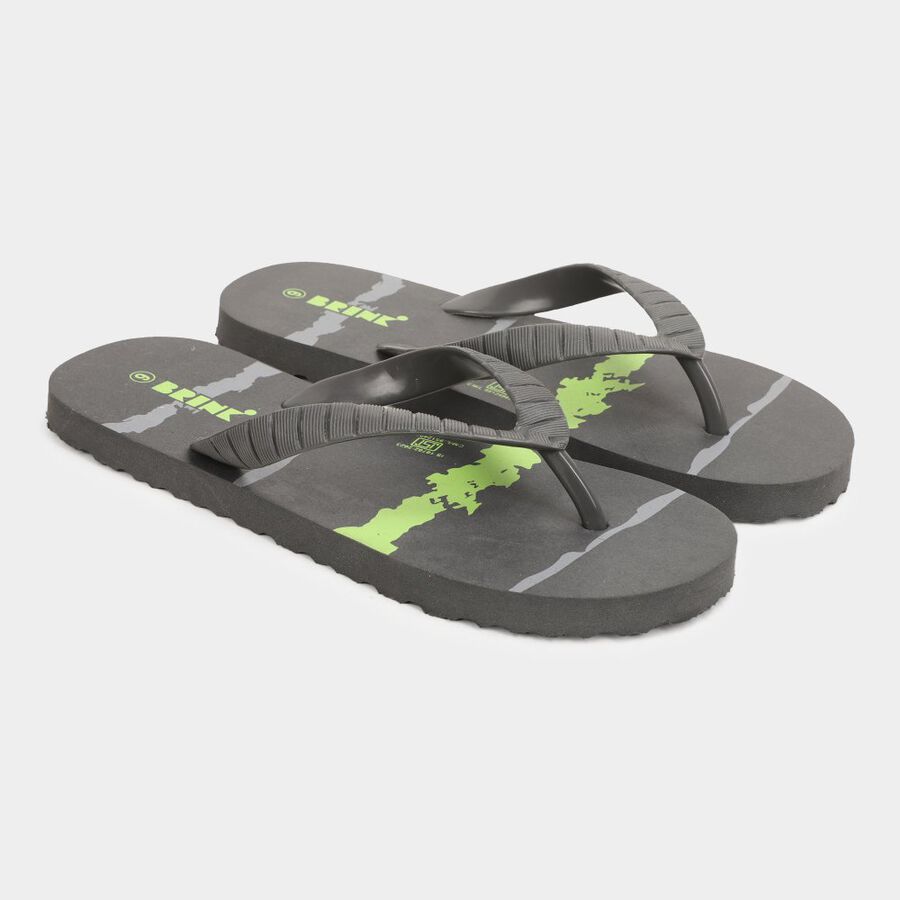 Mens Printed Flip Flops, Grey, large image number null