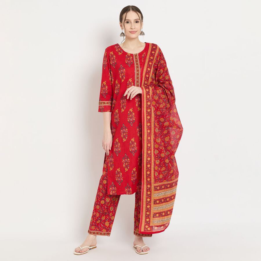 Ladies' Cotton Kurta, Red, large image number null