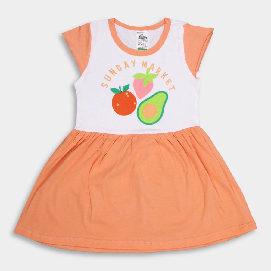 Girls' Cotton Frock, पीच, large image number null