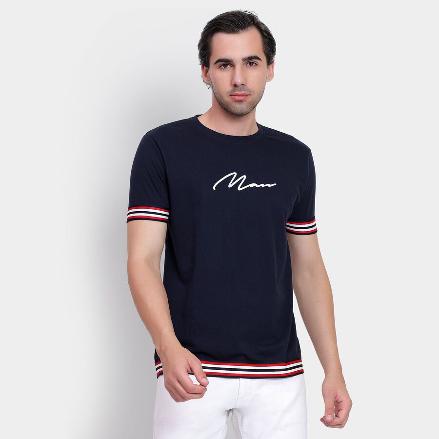 Men's Round Neck Half Sleeves T-Shirt, Navy Blue, large image number null