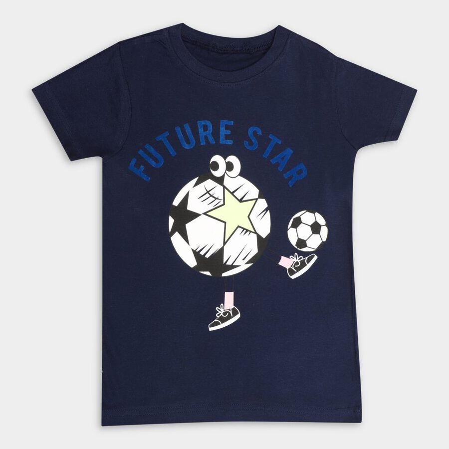 Boys' Cotton T-Shirt, Navy Blue, large image number null