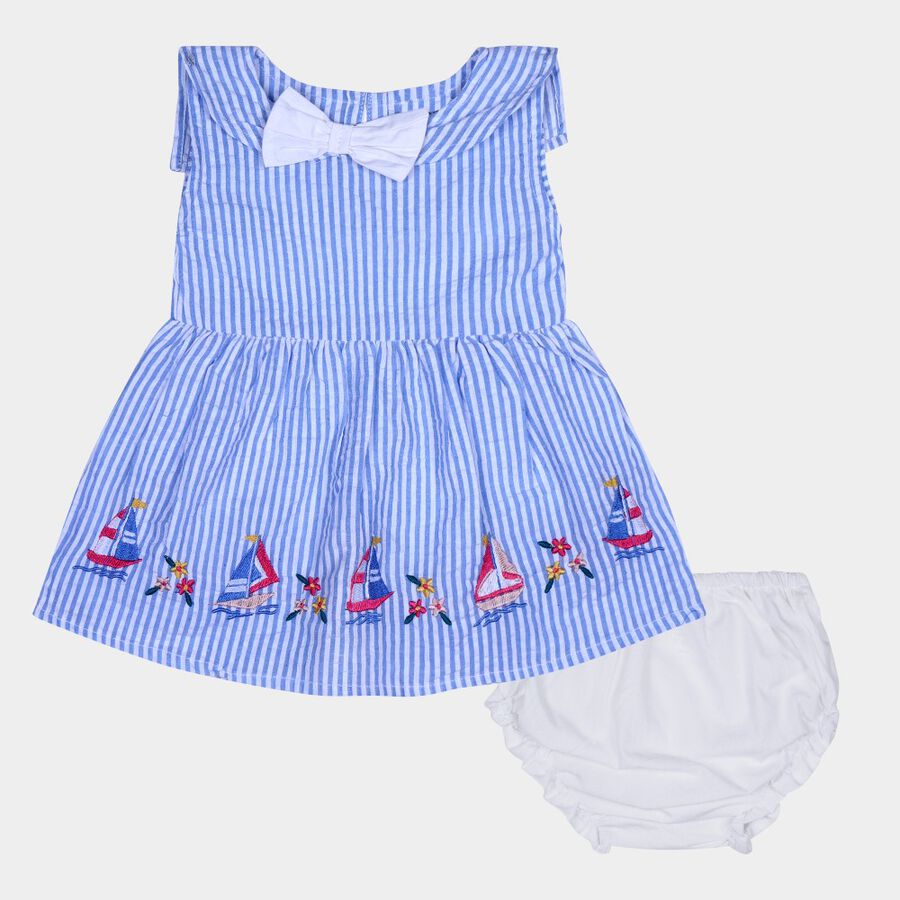 Infant Girl's Cotton Frock, हल्का नीला, large image number null