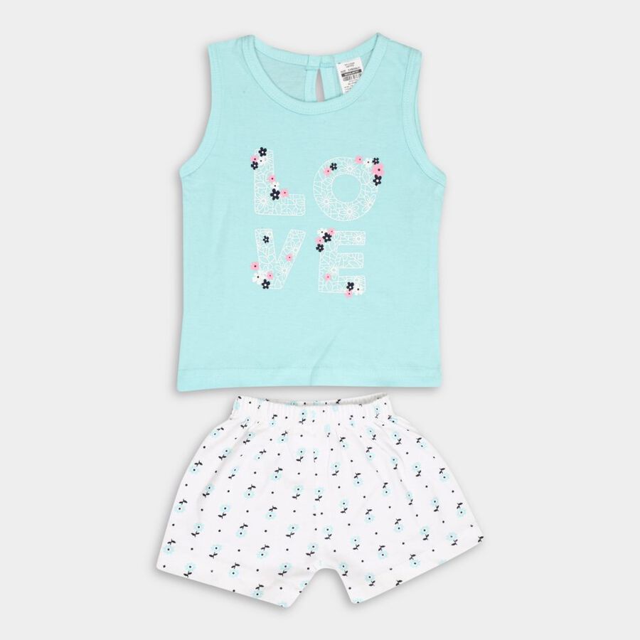 Infant Girl's Cotton Short Set, Aqua, large image number null