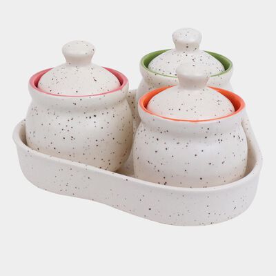 Stoneware Pickle set - 3 Containers with Lid, 1 Tray