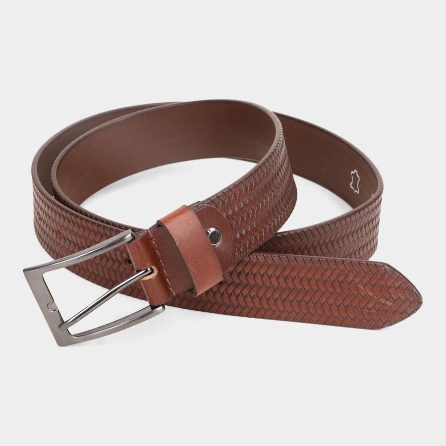 Men's Brown Leather Casual Belt, 38 in. Waist, , large image number null