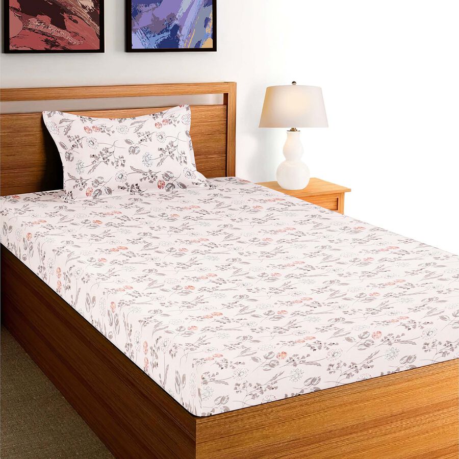 144 TC Cotton Single Bedsheet With 1 Pillow Cover, , large image number null