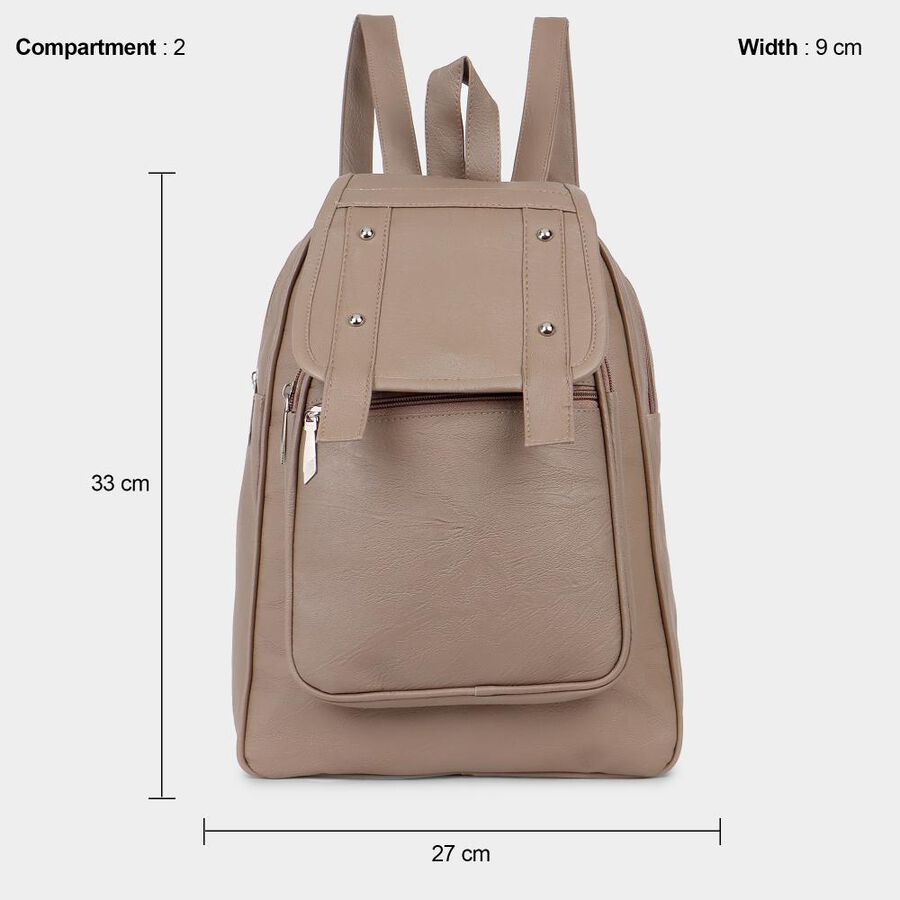 Women's 2 Compartment Plain Polyurethane Backpack, , large image number null