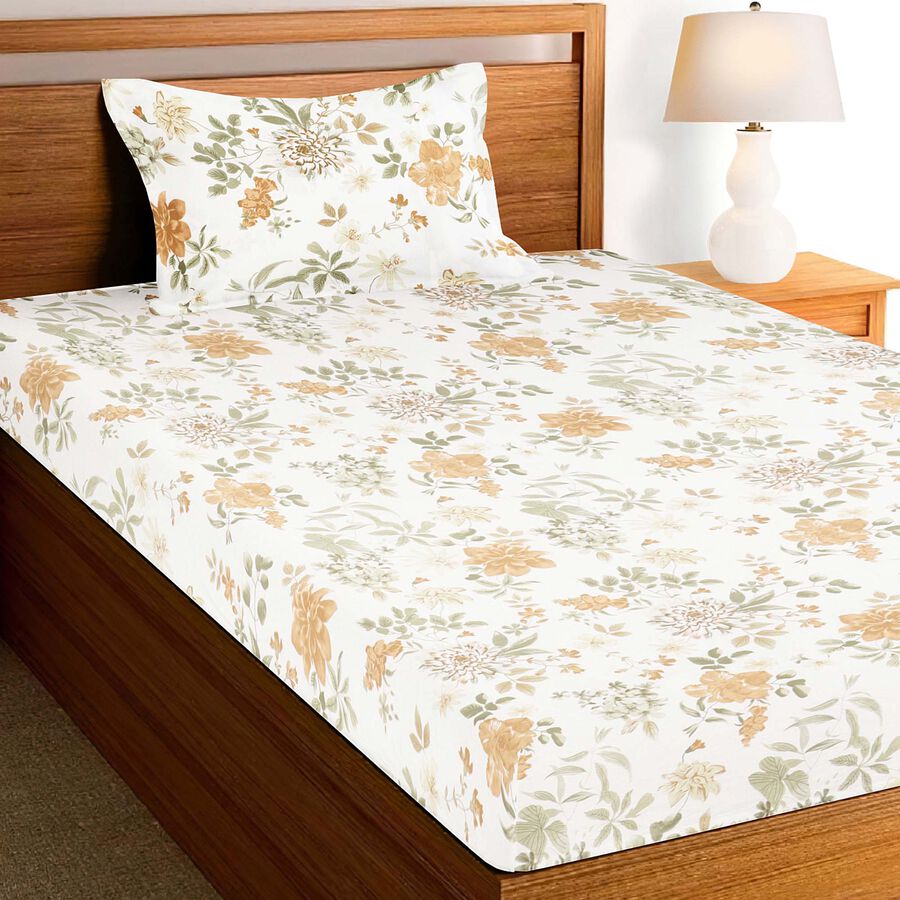 144 TC Cotton Single Bedsheet With 1 Pillow Cover, , large image number null