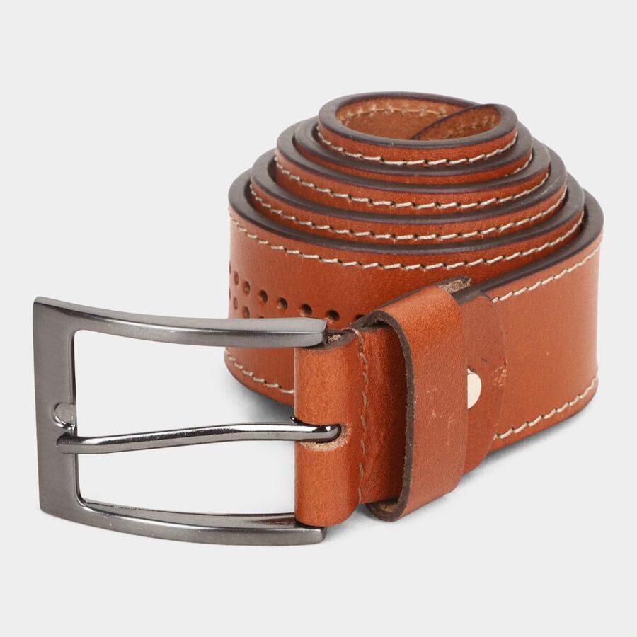 Men's Tan Leather Casual Belt, 38 in. Waist, , large image number null