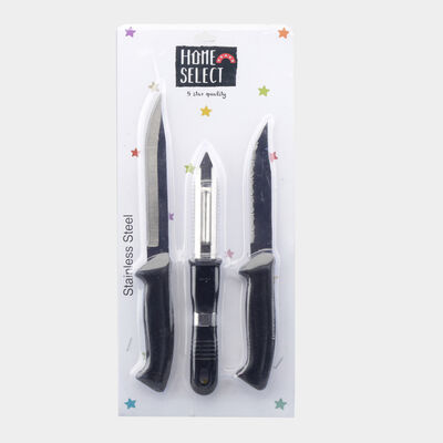 Set of 3 Stainless Steel Multipurpose Knives With Peeler