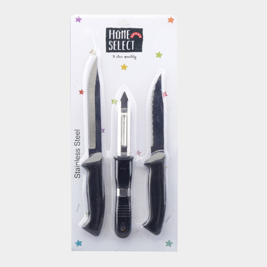 Set of 3 Stainless Steel Multipurpose Knives With Peeler, , large image number null