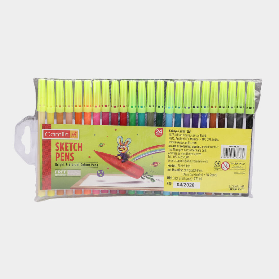 CAMLIN 24 SHADES SKETCH PENS WITH FREE STENCIL - ASSORTED ( PACK OF 2 )